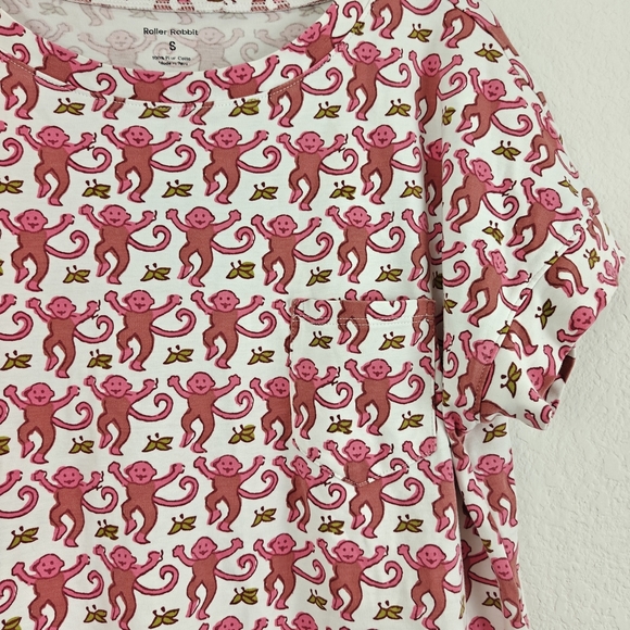 Roller Rabbit Pima Cotton Monkey Printed Short Sleeve Pajama T-shirt Size Small - Picture 10 of 14